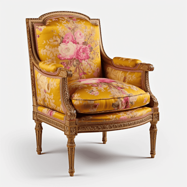 Fauteuil in Lodewijk XVI stijl met gele vierkante rugleuning