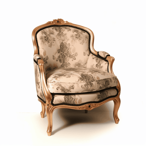 Fauteuil de style bergere Louis XVI beige gris et or Fauteuil de style bergère Louis XVI beige gris et or