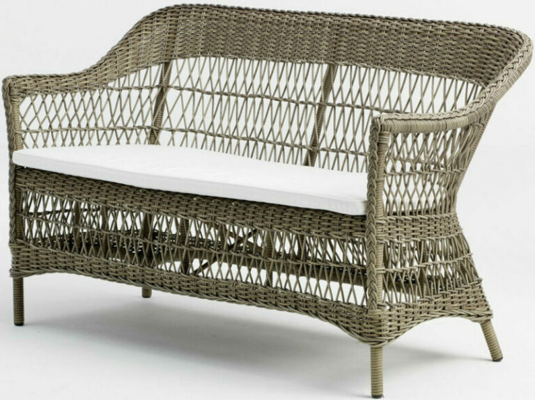 canapé 2 places en rotin avec tissu écru