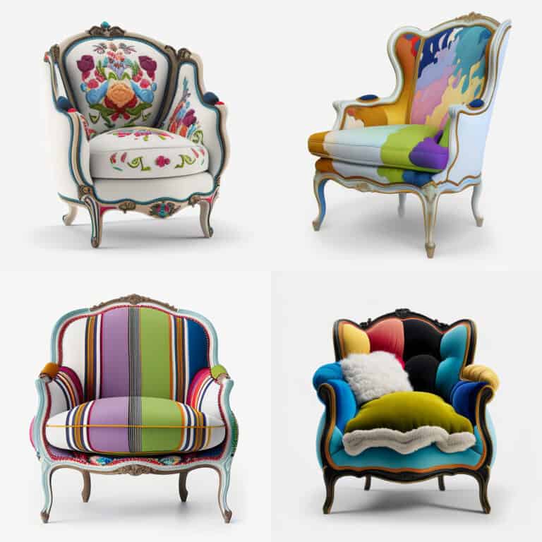 Bergères de style Louis XV relookées en tissu multicolore