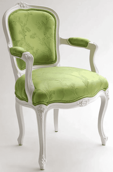 Appelgroene en witte Louis XV fauteuil