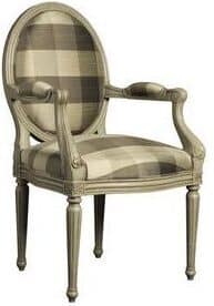 Louis XVI fauteuil relooked medaillon met geruite stof