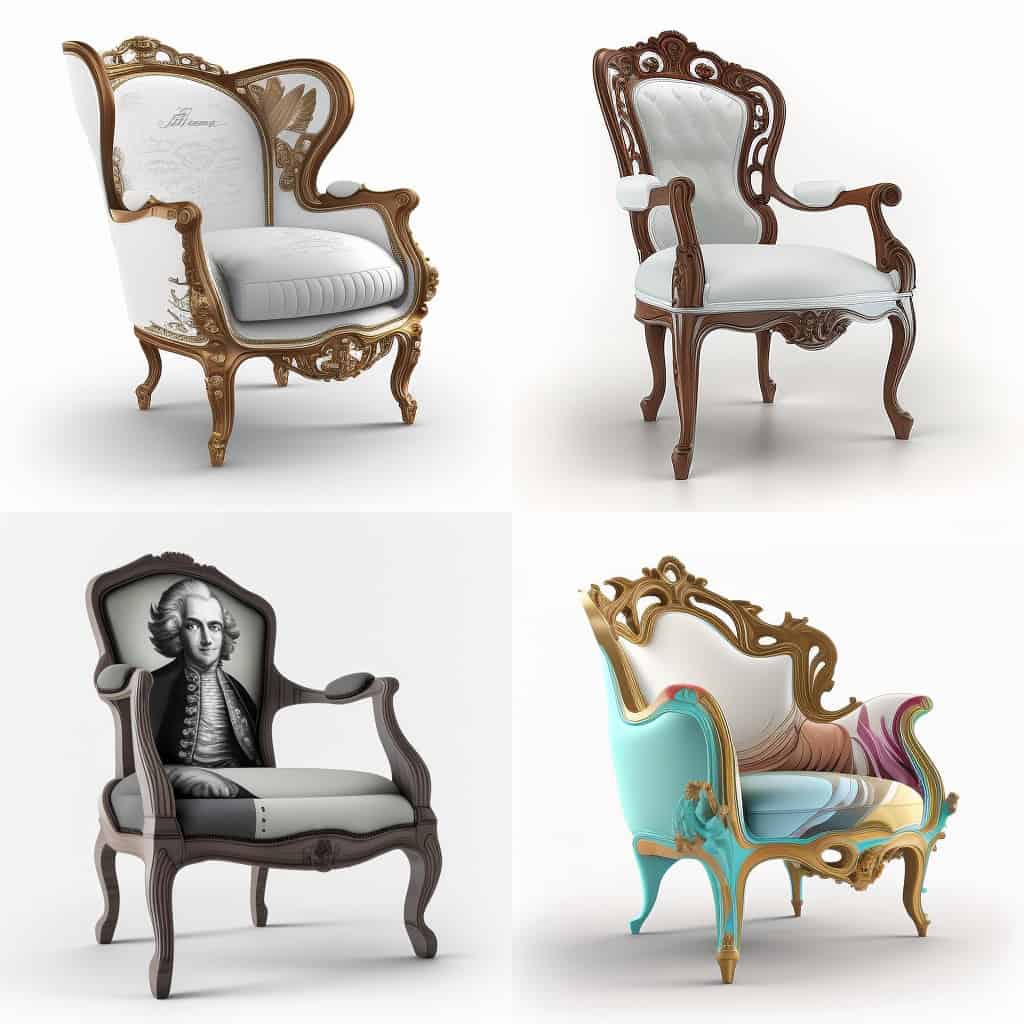 Houten Voltaire fauteuil, herontworpen door kunstmatige intelligentie