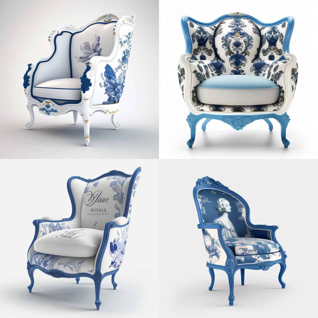 Voltaire fauteuil gerestyled in wit en blauw Deelfts porselein