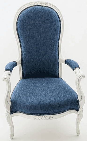 Voltaire fauteuil gestoffeerd in blauwe jeans toile de Nîmes