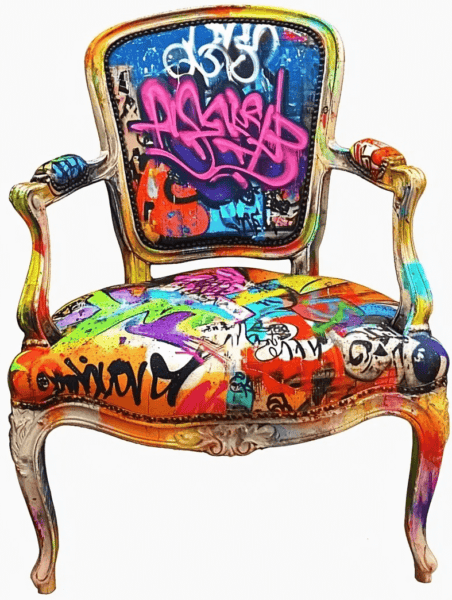 Louis XV cabriolet fauteuil in street art graffiti stijl