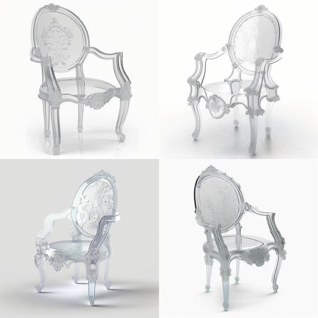 Fauteuils Louis XV medaillon en polycarbonate transparent Fauteuils Louis XV médaillon en polycarbonate transparent