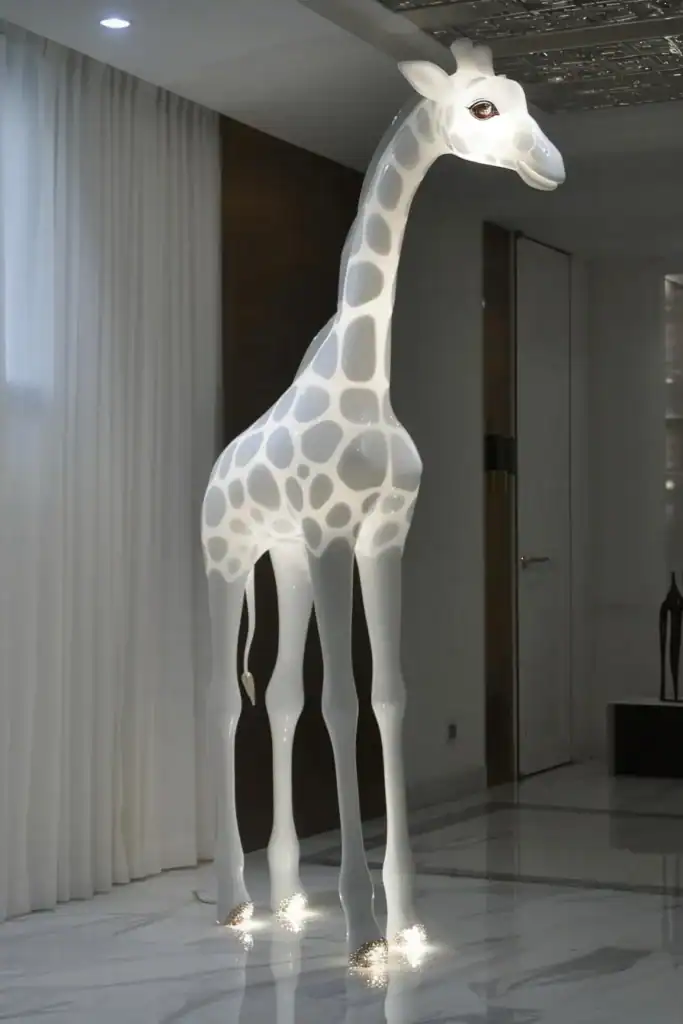 lampe girafe imitant le style de Stefano Giovannoni Qeeboo style IA avec Midjourney