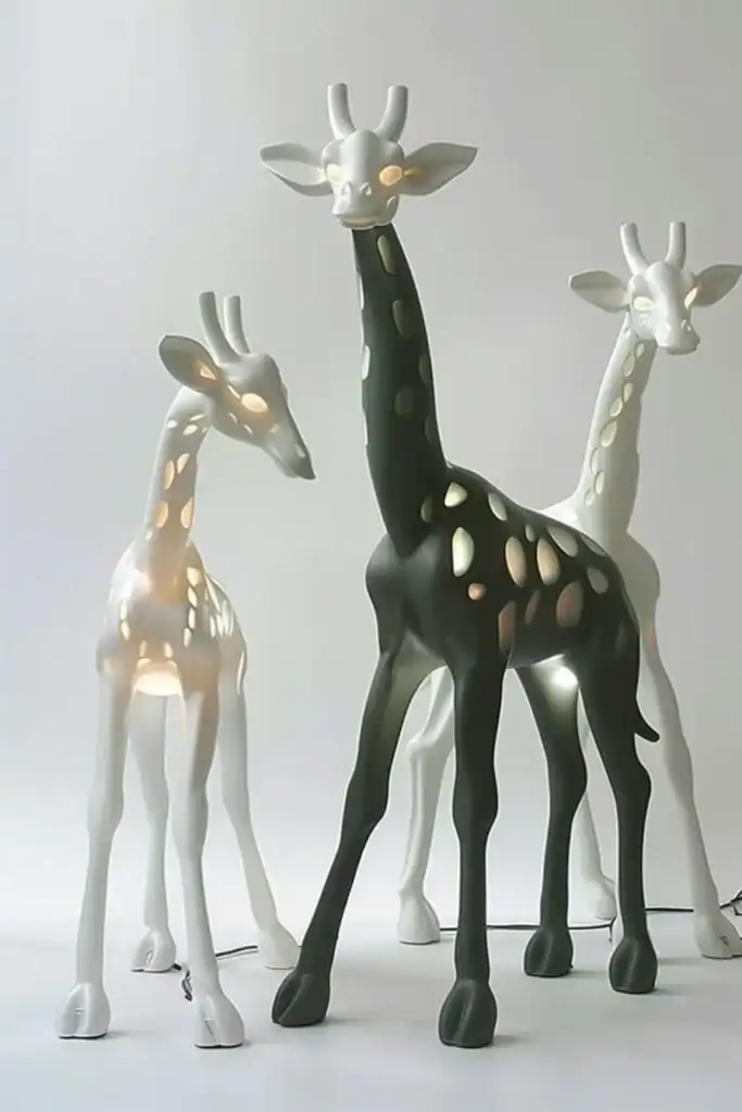 lampes girafe dans le style de Stefano Giovannoni Qeeboo par IA
