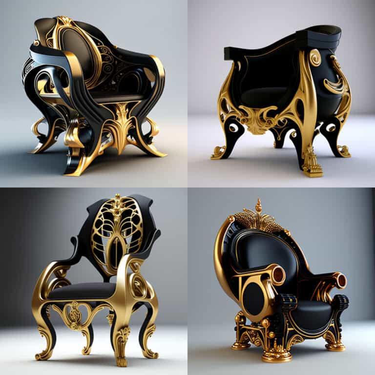 Fauteuil Louis XIV noir et or style futuriste