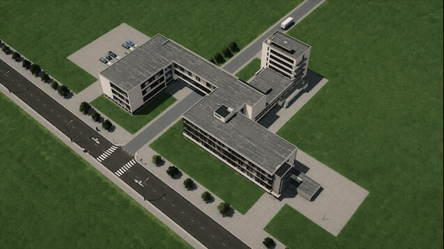 Luchtfoto van het Bauhaus in Dessau