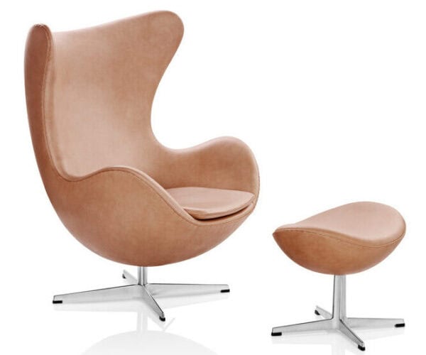 Fauteuil Egg et tabouret ottomane