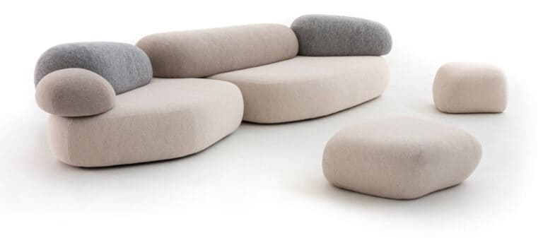 Front design Canapé et pouf Pebble Rubble chez Moroso