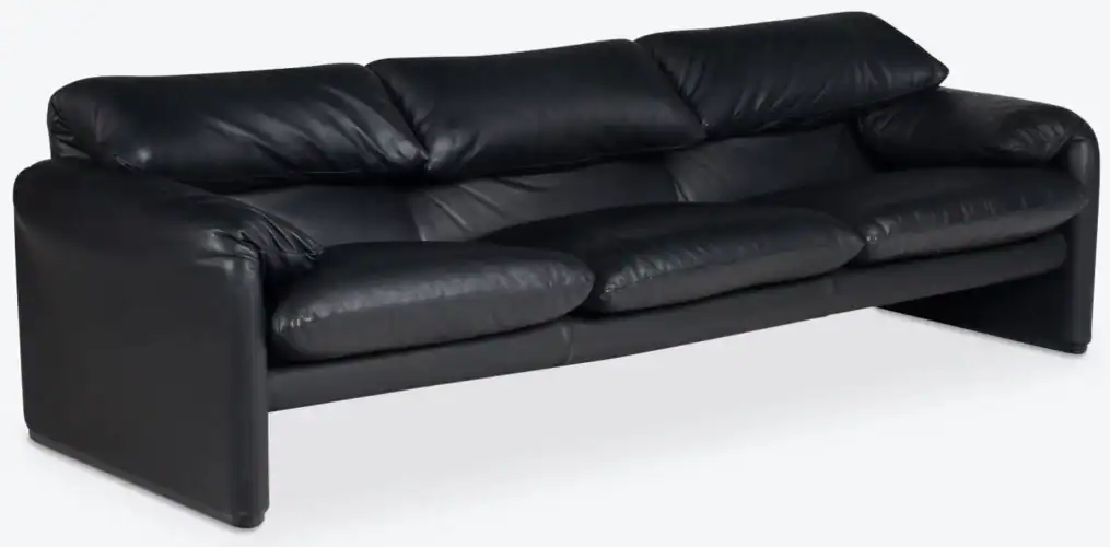 Canapé Maralunga en cuir noir de Vico Magistretti - Cassina