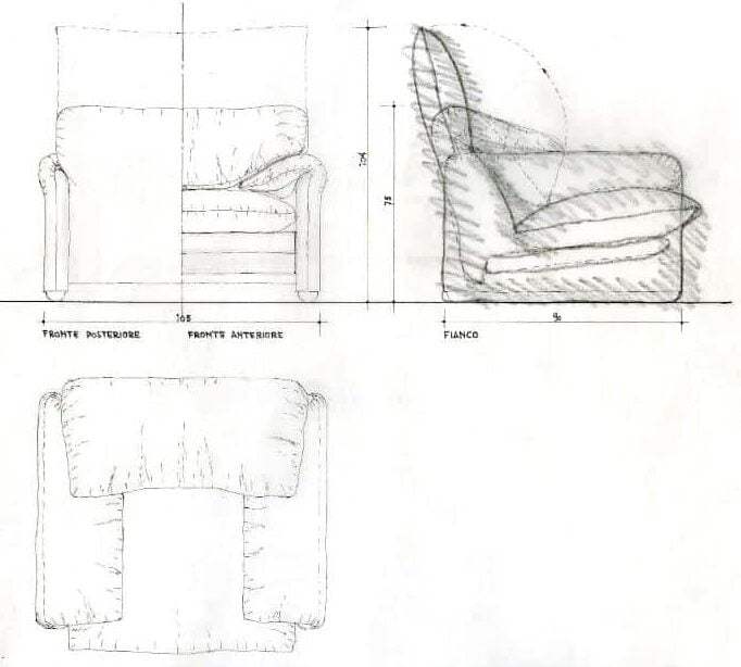 Dessin du fauteuil Maralunga par Vico Magistretti
