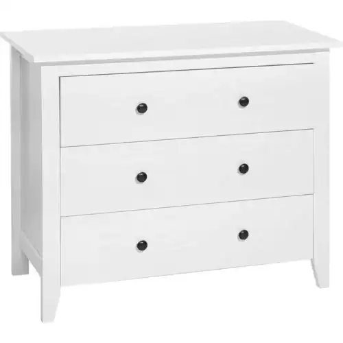 Commode 3 tiroirs blanche poignées métal