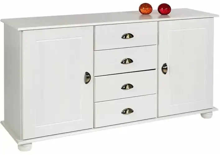 Commode 4 tiroirs en pin massif lasuré blanc