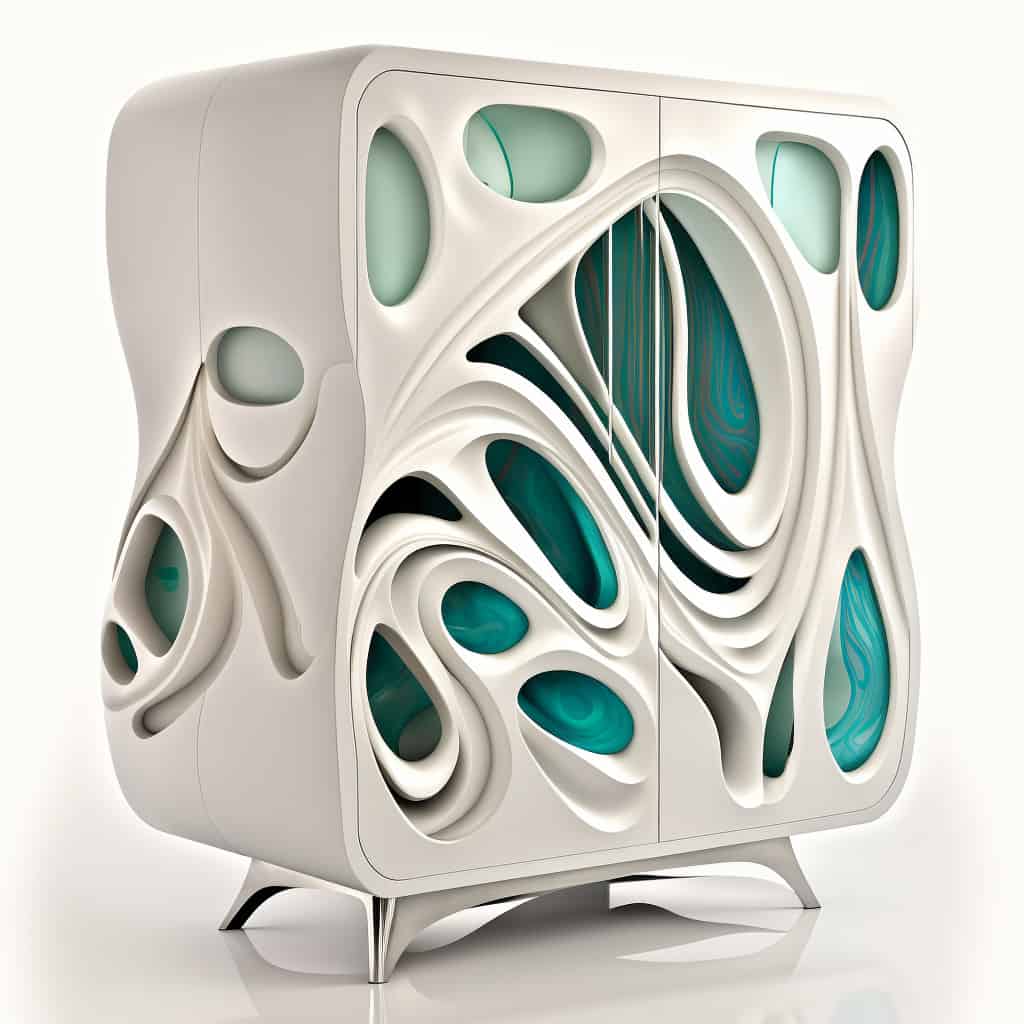 Armoire design organique blanc turquoise style Ross Lovegrove