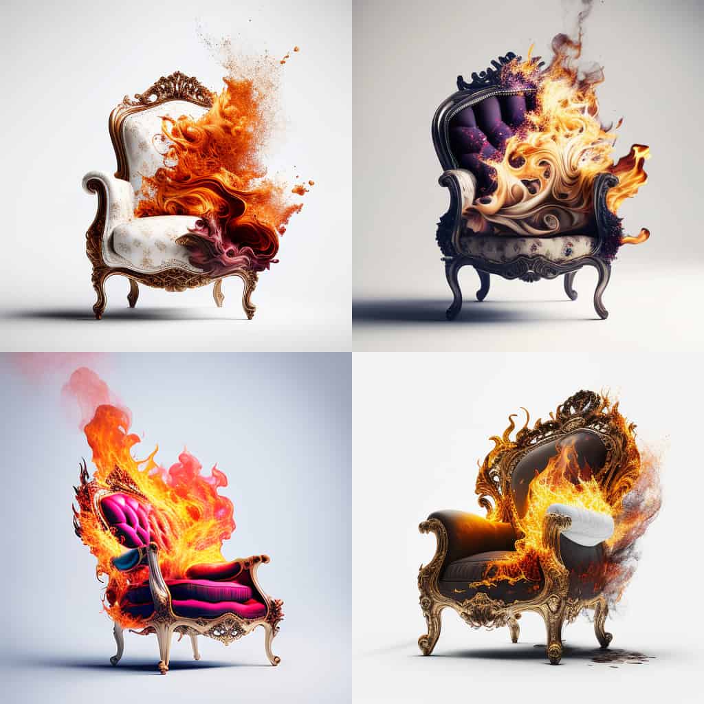 Fauteuil Louis XV en feu AI Fauteuil Louis XV en feu AI