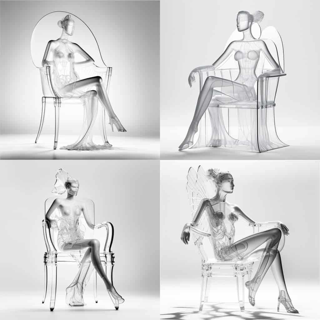 Femme transparent assise sur un fauteuil de Philippe Starck Femme transparent assise sur un fauteuil de Philippe Starck