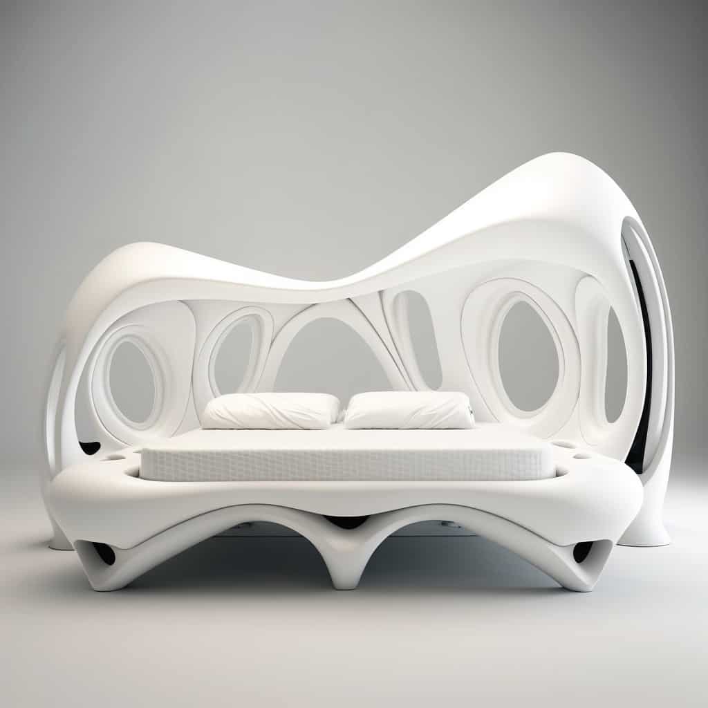 Lit design blanc dans le style de Ross Lovegrove