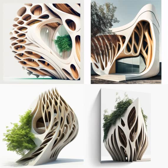Midjourney Architecture batiment bois design organique Midjourney Architecture bâtiment bois design organique