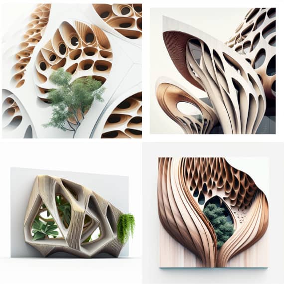 Midjourney Architecture futuriste batiment bois design organique Midjourney Architecture futuriste bâtiment bois design organique