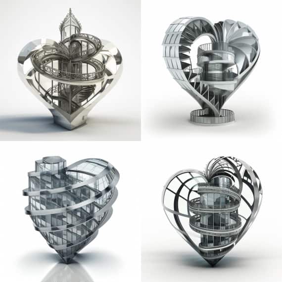 Midjourney architecte batiment coeur metal et verre Midjourney architecte bâtiment cœur métal et verre