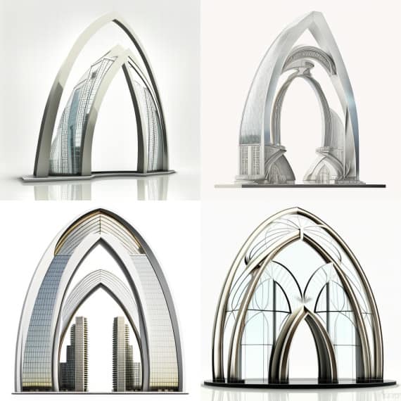 Midjourney architecture batiment arche metal et verre Midjourney architecture bâtiment arche métal et verre