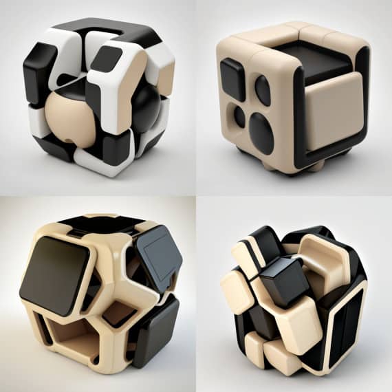 Midjourney chaise robotique futuriste noire et beige en forme de cube Midjourney chaise robotique futuriste noire et beige en forme de cube