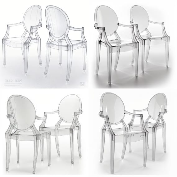 Midjourney fauteuil Louis Ghost de Philippe Starck Midjourney fauteuil Louis Ghost de Philippe Starck