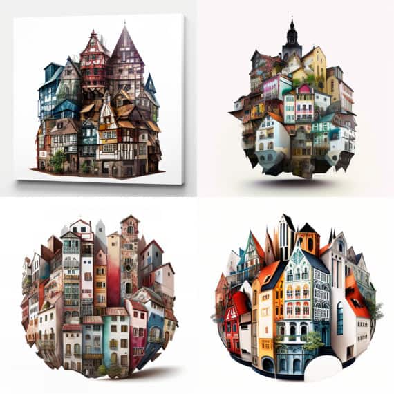 Quartier urbain de maisons medievales colorees Quartier urbain de maisons médiévales colorées