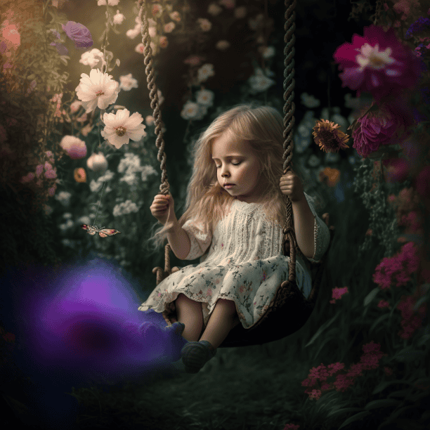 Jeune fille balançoire jardin