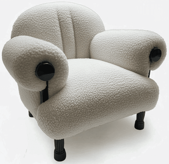 Fauteuil crapaud design moderne tissu moumoute blanc