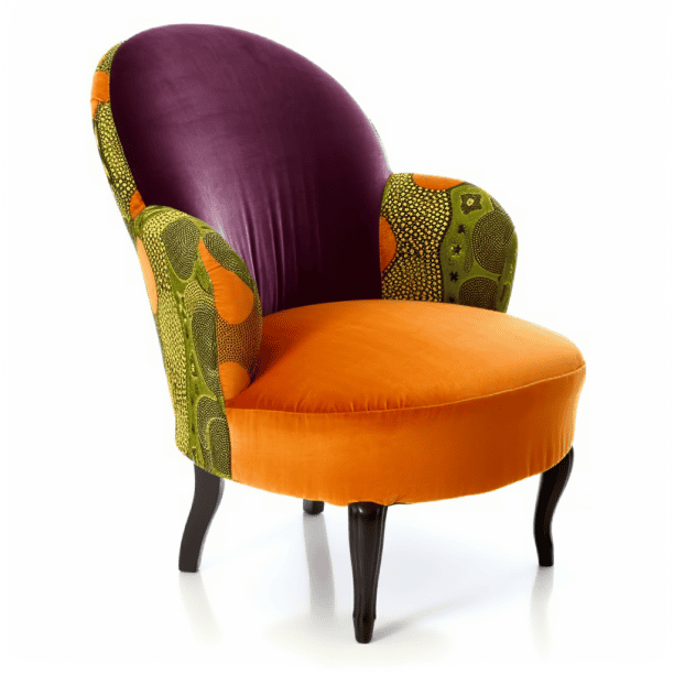 Fauteuil crapaud relooking fantaisie violet orange vert