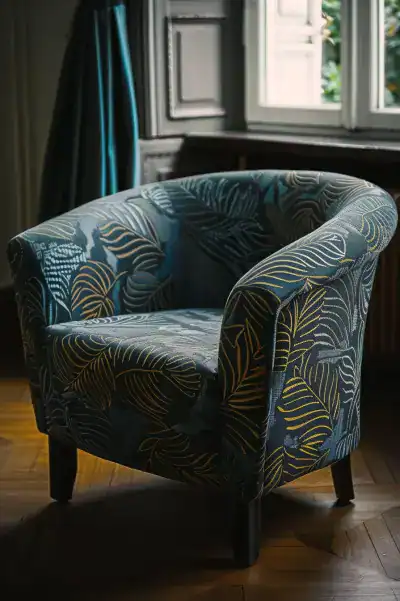 Fauteuil crapaud tapisse avec tissu jacquard