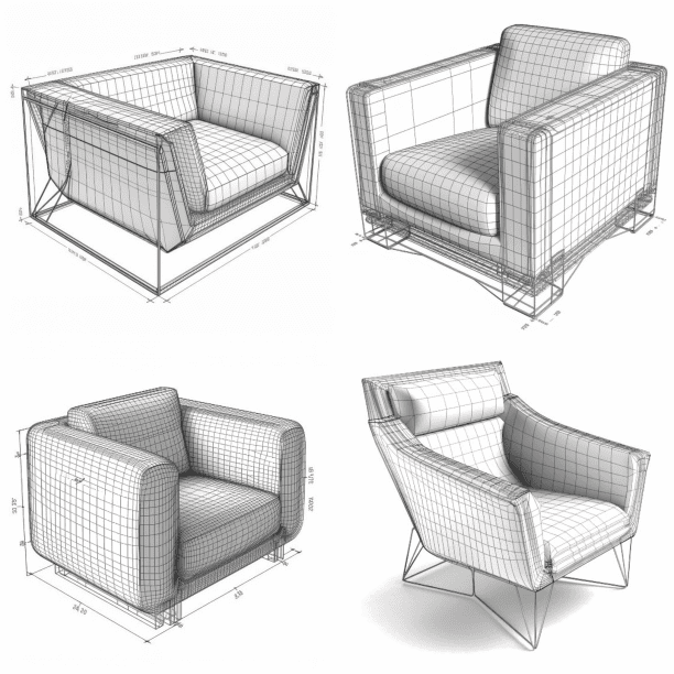 Modèles 3D wireframe de fauteuil design