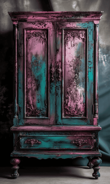 Buffet vintage relooke vert rose et bronze peinture DIY