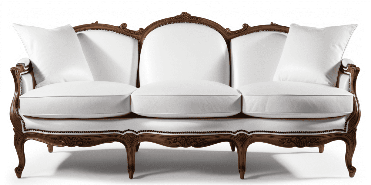 Louis XV kersenhouten bank wit veganistisch leer makeover