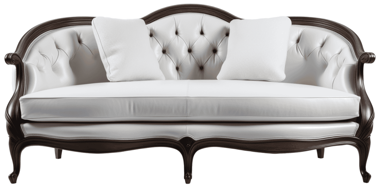 Louis XV walnoten bank vernieuwd met wit veganistisch leer