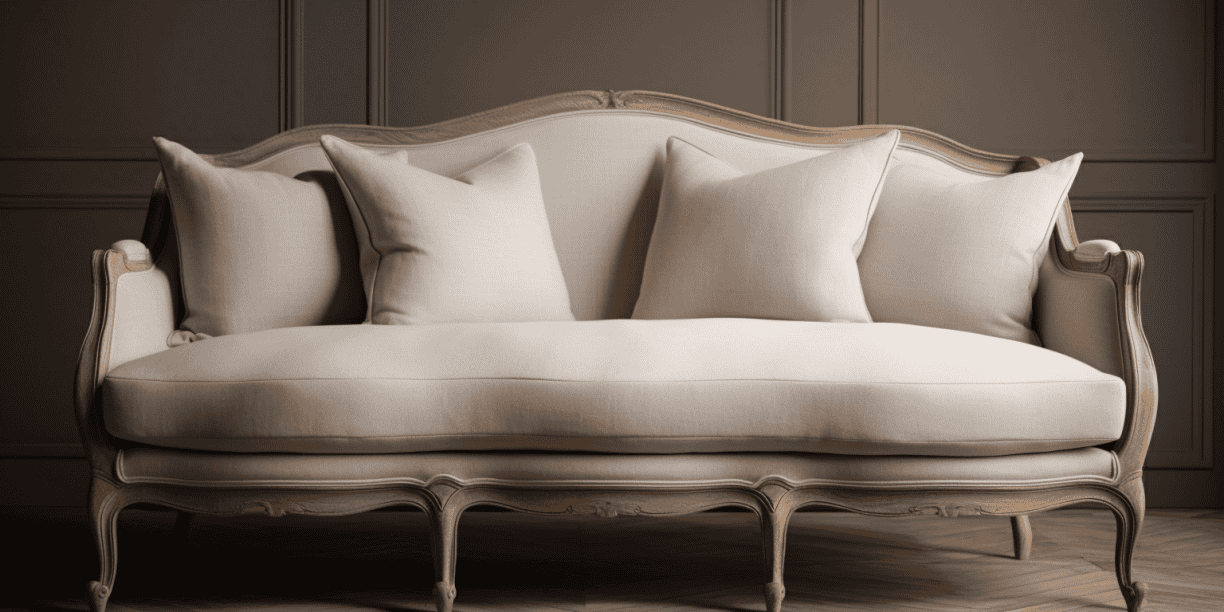 Louis XV bank in een nieuw jasje van linnen en ruwe eik
