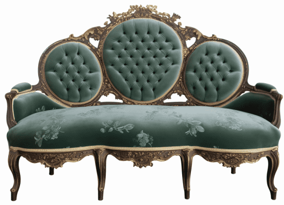 Sofa Napoleon III medaillon gestoffeerd groen makeover
