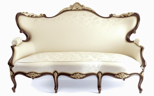 Canapé Napoléon III relooké néo-classique blanc et or