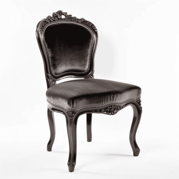 Chaise Louis XV relookée velours gris sombre et bois anthracite