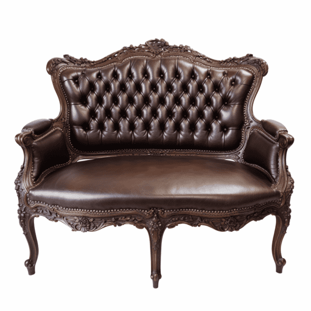 Kleine Napoleon III sofa in bruin kunstleer