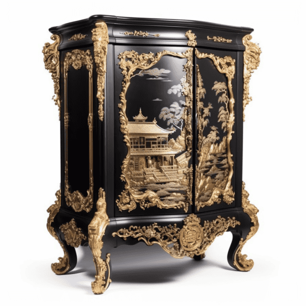 Petit meuble noir et or relooke style chinoiserie