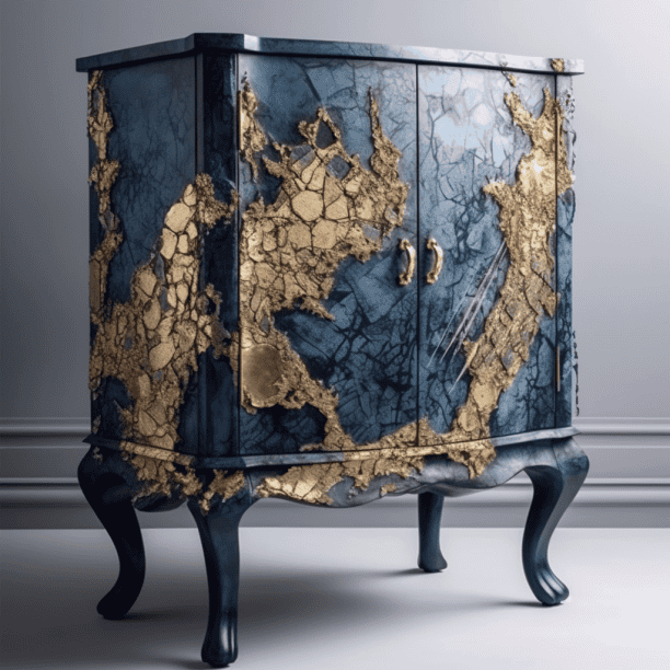 Relooking commode bleu et or
