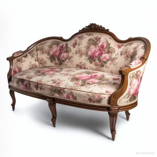 canapé Napoléon III brocart brun fleurs roses