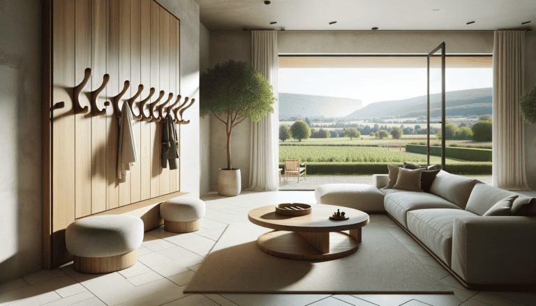 Salon avec patère en bois