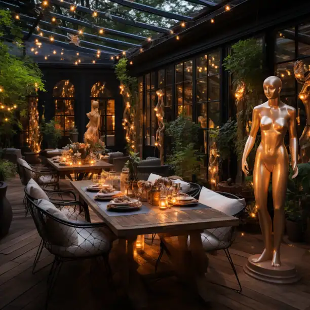 Véranda jardin meubles statues